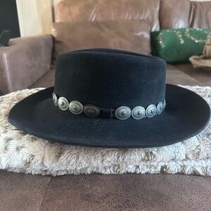 Black wrangler cowgirl hat with Silver Conchos